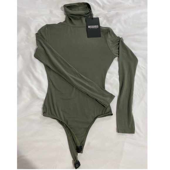 Missguided Tops - Missguided Green Long Sleeve Turtleneck Bodysuit